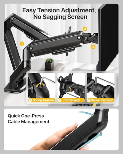 monTEK Dual Monitor Stand for Desk, 17-32 Inch Mechanical Spring Dual Arm, Heavy Duty Steel Adjustable Monitor Mount, Full Motion VESA 75x75/100x100, C-Clamp & Grommet, Holds Up to 20 lbs Each - size: Dual Arm
