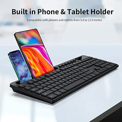 Wireless Keyboard and Mouse Combo, MARVO 2.4G Ergonomic Wireless Computer Keyboard with Phone Tablet Holder, Silent Mouse with 6 Button, Compatible with MacBook, Windows (Black) - color: Black