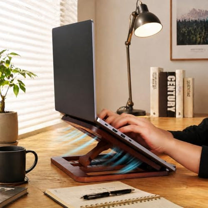 Bamboo Foldable Laptop Stand Holder, 6-Level Adjustable Ergonomic Notebook Riser with Heat Dissipation for 10-17 Inch Laptops, MacBook, Tablet (Dark Brown) - color: Dark Brown