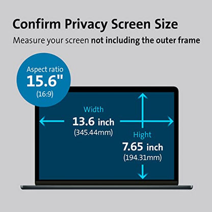 Kensington MagPro™ Magnetic Laptop Privacy Screen 15.6 inch, Removable 16:9 Laptop Privacy Filter Shield, Anti-Glare, Blue Ray Reduction, Compatible with HP/Dell/Acer/Asus/Lenovo (K58353WW) - size: 15.6" 16:9