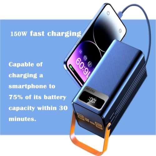 100000mah Power Bank, Fast Charging Portable Charger, with LED Light, with Built-in Cables, Rechargeable Portable Power Supply for Cell Phones, Random Color