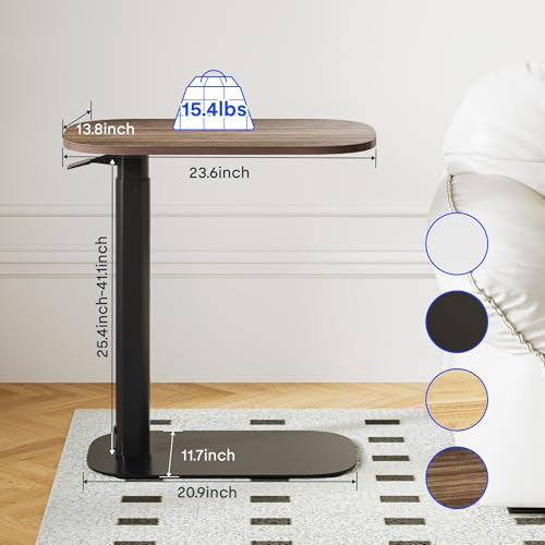 FLEXISPOT Adjustable C Table, Snack Side End Table Sofa Couch Bedside Table Laptop Cart TV Tray Night Stand for Small Space Side Table(23.6" W x 13.8" D,Rustic Brown) - color: Rustic Brown, size: 24x14