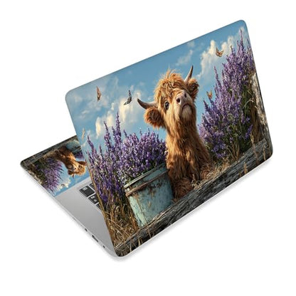 Universal Laptop Skin Sticker Decal,15.6 Inch Laptop Vinyl Cover for 13" 14" 15.6" Laptop,Scratch-Resistant Waterproof Protector Wrap,Reusable with Wrist Pads,Highland Cow in Lavender Field - color: Highland Cow in Lavender Field