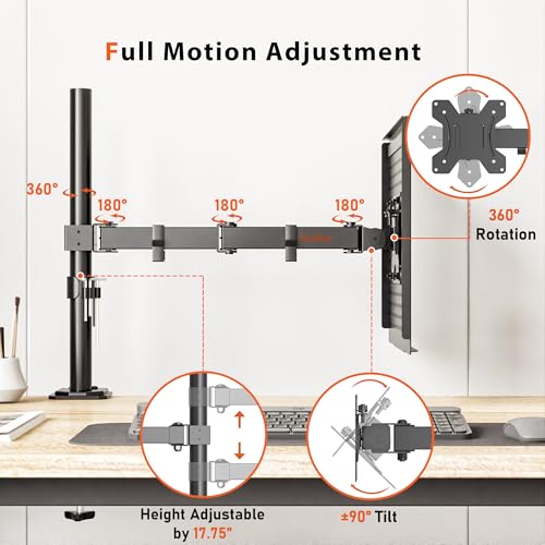BONTEC Laptop Arm for Desk, 13-32 Inch, 22lbs, VESA 75/100 Compatible | Fully Adjustable Monitor Arm with Vented Tray for LCD Screens and Notebook up to 17", Dual Mounting Options - size: Single