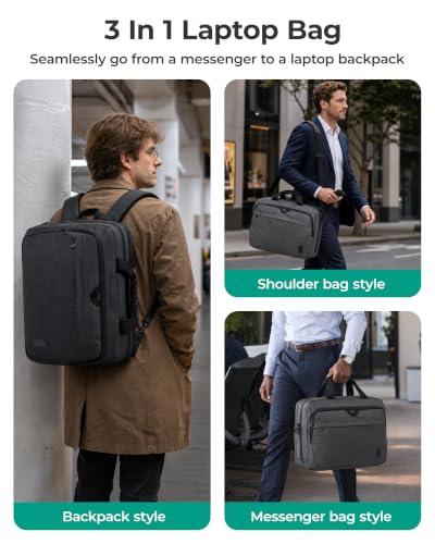 BAGSMART 3 In 1 Laptop Bag for Men Expandable Computer Bag 17.3 Inch, Gray | Messenger Bag Briefcase Work Bag Business Travel Office - color: Gray-【3-in-1】