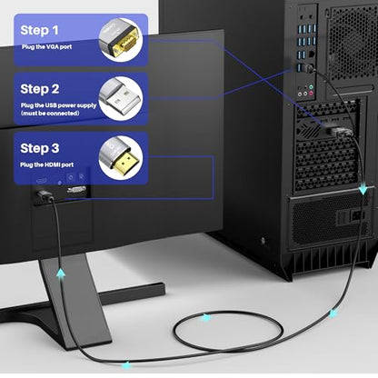 Conable VGA to HDMI Cable 6 FT with USB Power Supply, Real 1080P@60Hz Video Output, Unidirectional Cable, from VGA Computer/Laptop to HDMI Monitor/TV/Projector (Not Supporting Audio) - size: 6 FT