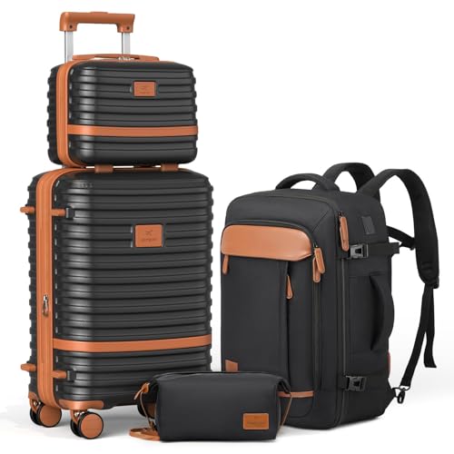 Joyway Expandable Carry on Luggage Sets Airline Approved, Lightweight Hard Shell 20 Inch Carry-on Suitcase with Spinner Wheels, Black - color: Black, size: 4 piece sets (13/20)