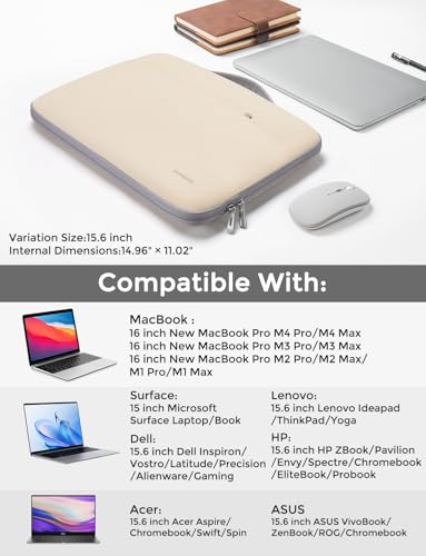 DOMISO 15.6 inch Laptop Case Sleeve Protective Cover Compatible with 16 inch MacBook Pro M4 M3 M2/Pro Max,15.6-16 inch HP Dell ASUS Lenovo Chromebook,Waterproof Computer Cases Bag with Handle,Beige - color: Beige, size: 15.6"