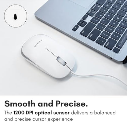 Macally USB Wired Mouse for Mac and Windows - Plug and Play 3 Button Corded Computer Mouse Wired for MacBook Pro/Air, Apple iMac, Laptop, PC Desktop, Notebook, Scroll Wheel Layout with Long Wire Cord