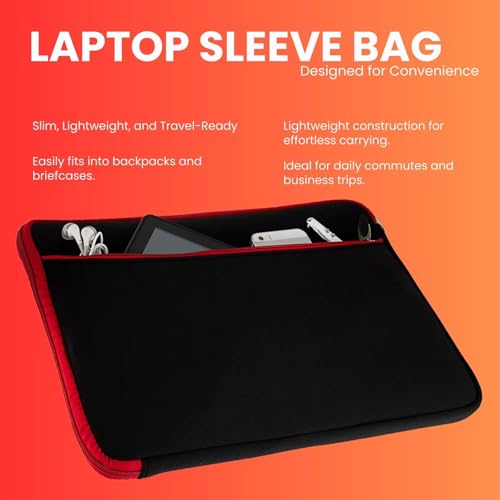 Neoprene 13.3 inch Laptop Sleeves, Slim Computer Bag for 13 in Notebooks, Tablets, Protective Cover for Men and Women - color: Black / Red