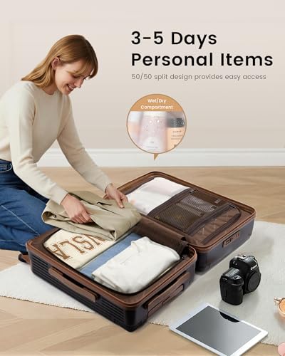 LOVEVOOK Hardside Carry On Luggage 22x14x9 Airline Approved, Small Suitcase | 20 Inch Hard Shell with 3 Multiple Handles, Silent 360° Spinner Wheels With TSA Lock for Trip - color: Black&Brown