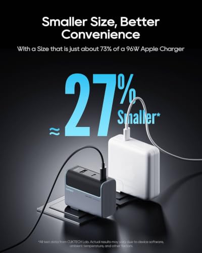 CUKTECH 100W GaN USB C Fast Charger, 3-Port Wall Charger, Compact Fast Charging Block, Foldable Power Adapter for MacBook Pro/Air, iPhone 17/16/15, Galaxy S24, Pixel, Steam Deck, with 240W Cable - color: Black