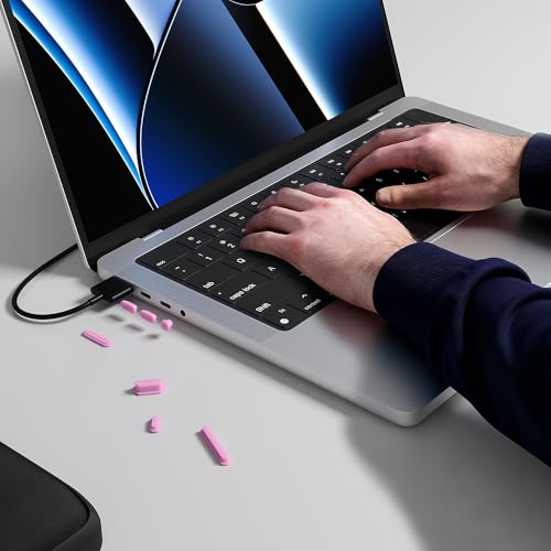 ProElife 21-Pcs Anti Dust Dirt Plug for MacBook Pro 14 16 M5 M4, Pink | Protective Laptop Silicone Anti Dirt Protective Cover, Durable & Reusable, Custom Fit Design, Easy to Apply and Clean - color: Pink