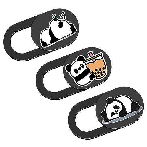 Webcam Cover, 0.02 inch Panda Laptop Camera Cover, Cute Accessories for Laptop PC iPhone iPad iMac MacBook Pro Air Computer Smartphone Tablet, Camera Cover Slide Protect Your Personal Privacy - color: Milk Tea Panda-Black