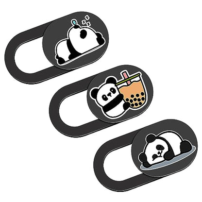 Webcam Cover, 0.02 inch Panda Laptop Camera Cover, Cute Accessories for Laptop PC iPhone iPad iMac MacBook Pro Air Computer Smartphone Tablet, Camera Cover Slide Protect Your Personal Privacy - color: Milk Tea Panda-Black