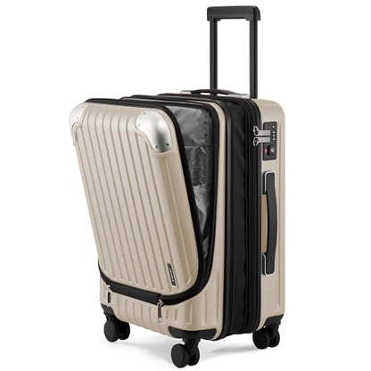 LEVEL8 Grace Carry on Luggage with Front Compartment, 20 Inch Expandable Hardside Suitcases with Wheels, Abs+Pc Harshell Spinner Luggages with Tsa Lock, Travel Bag for Women Men, Champagne - color: Champagne, size: 20 Inch - EXT