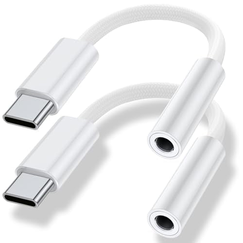 USB Type C to 3.5mm Headphone Jack Adapter (2-Pack), USB C to Aux Audio Dongle Cable for iPhone 17 Pro Max/17 Pro, 16/15 Pro Max, 16/15 Pro, iPad Pro, MacBook Samsung Galaxy S24 S23 S22 S21 Pixel 9 8