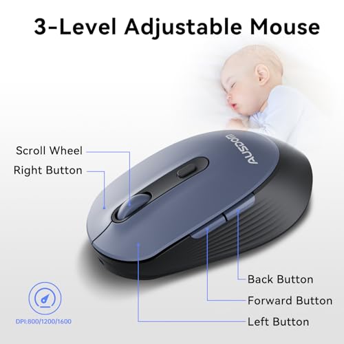 AUSDOM Wireless Keyboard and Mouse Combo - 108 Keys Mechanical Feel, 2.4G Full-Sized Rechargeable Silent Keyboard & 3 DPI Adjustable Mouse, Numeric Keypad, USB Receiver for PC/Laptop/Windows/Mac