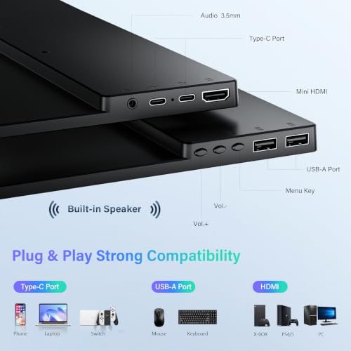 11.6 Inch Small Portable Monitor, HDMI Display Dual USB-C External Monitor for Laptop, Plug&Play Ultra Slim Travel Display PC Phone Xbox PS5 - size: 11.6inch