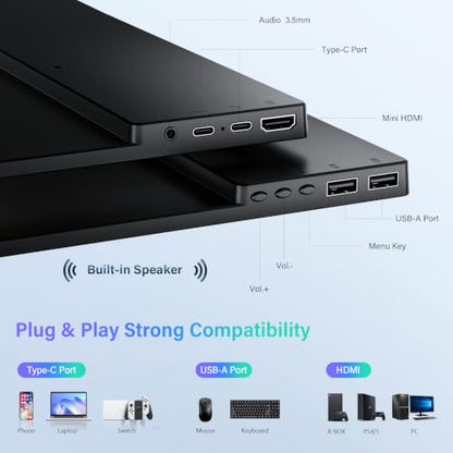 11.6 Inch Small Portable Monitor, HDMI Display Dual USB-C External Monitor for Laptop, Plug&Play Ultra Slim Travel Display PC Phone Xbox PS5 - size: 11.6inch