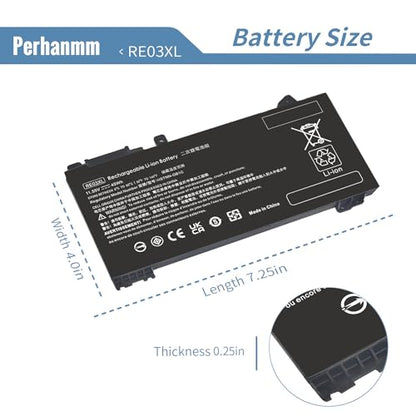RE03XL L32656-005 Laptop Battery for HP ProBook 430 440 445 450 G6 G7 455 455R 445R G6, ZHAN 66 Pro 14 G2 G3, Pro 15 G2 HSTNN-OB1C HSTNN-UB7R HSTNN-DB9A L32656-002 L32407-AC1 L32407-2B1 L32407-541 - size: 7.25 x 4 x 0.25 inches RE03XL BATTERY