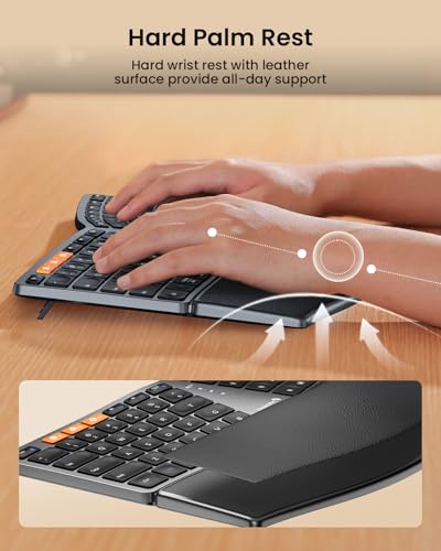 ProtoArc EK04 Mini Compact Wireless Ergonomic Keyboard - Space Gray | Hard Palm Rest, 3-Device Bluetooth/2.4G, Split Design, Rechargeable, Compatible with Windows, Mac OS - color: Space Gray