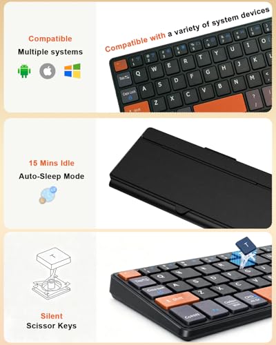 DOGAIN Universal Bluetooth Mini Keyboard, Rechargeable Portable Travel Keyboard with Orange Keys & Adjustable Angle Stand, Compact Wireless Keyboard for iPad/iPhone/Tablet/Laptop & Android/Windows/iOS