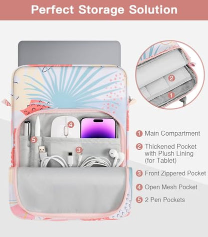 MoKo 13.3-14 Inch Laptop Sleeve Bag Fits Mac Neo 13-inch A18 Pro, Mac Pro 13.3" M2 2022/M5/M5 Pro/M5 Max 14.2" 2026, Mac Air 13.6" M5 2026, Handle Carrying Case with Shoulder Strap,Tropical Leaf - color: Tropical Leaf, size: 13.3-14 inch