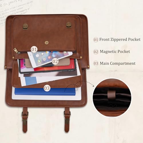 MOSISO 3 in 1 Laptop Bag, 15.6 inch PU Leather Shoulder Bag | Briefcase Messenger Satchel Laptop Backpack, 15-16 inch Computer Bags Handbag Bookbag, Brown - color: Brown, size: 15.6 inch