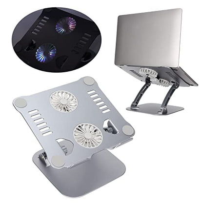 Diyeeni Laptop Stand with 2 Cooling Fans, Aluminum Computer Riser Ergonomic Foldable Height Laptop Elevator for Desk, Compatible with 10-17.3in Laptops, Sturdy Portable (Space Gray) - color: Space Gray