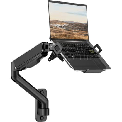 2-in-1 Laptop Wall Mount with Detachable Tray for 12-17" Laptops & Monitors | Gas Spring Adjustable Arm , Full Motion Articulating Stand Holds 2.2-19.8 lbs , Black