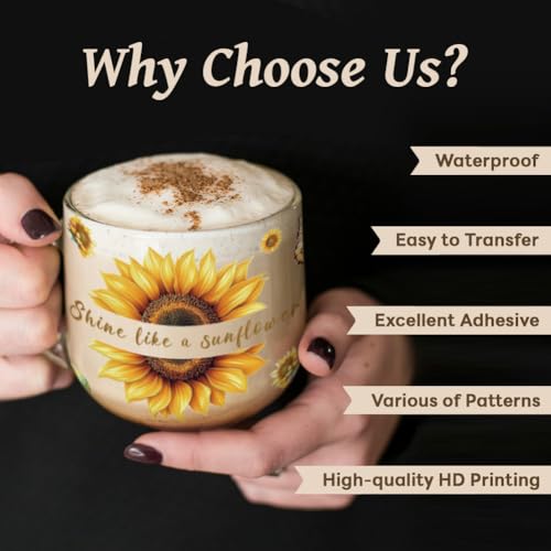 UV DTF Cup Wraps Transfer Stickers Christian Sunflowers and Butterflies, 10 Sheets Waterproof Custom Vinyl Transfer Sticker 16oz Coffee Glass Cup Tumbler Bottle Mug Decals for Men Women | Waterproof UV DTF Stickers, Custom Vinyl Decals for 16oz Coffee Cup