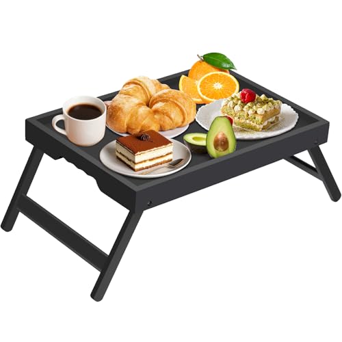 Artmeer FSC 100% Bamboo Bed Tray with Folding Legs, X-Large, Black | X-large FSC 100% bamboo bed tray with folding legs, handles and extra legroom for meals, laptops and reading. - color: Black, size: X-Large