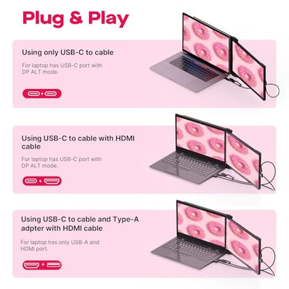 Duex Max DS 14.1" Portable Monitor for Laptop, 【2026 Upgrade】 Mobile Pixels | Full HD IPS Dual Monitor for laptops, USB C/USB A/HDMI Powered Plug and Play Portable Display,Windows/Apple Compatible - size: 14.1-inch