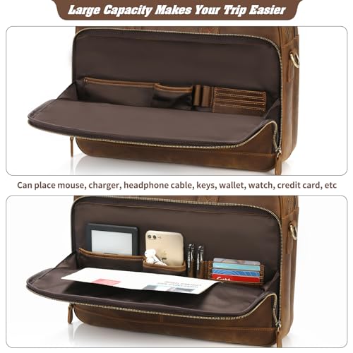 Jack&Chris Full Grain Leather Briefcase for Men, Business Messenger Bag Laptop Bag Attache Case, Fits 15.6 Inch Laptop - color: Brown New-15.6inch