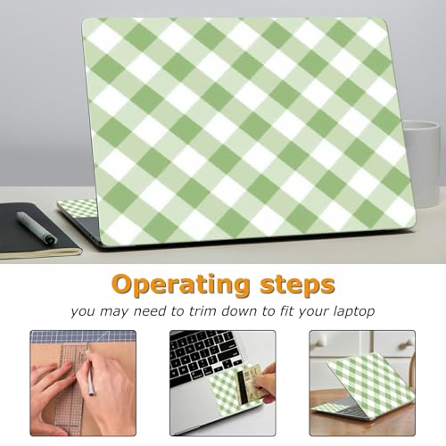 Universal Laptop Skin Sticker with 2 Wrist Pad Decals, 3-Piece Removable Vinyl Laptop Cover, Green Checkered Waterproof Anti-Scratch, Easy-Trim Fit for 13.3" 14" 15.6" Laptops - color: Green checkered