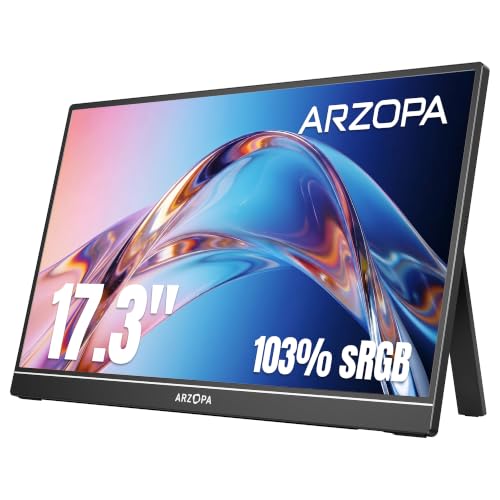 ARZOPA 17.3" Portable Monitor, 1080P FHD 103% sRGB IPS Gaming Monitor Laptop Monitor with Built-in Kickstand HDMI USB C External Screen for PC Mac Phone Xbox PS5 - A1M - color: Black, size: 17.3", style: A1M