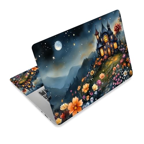 Universal Laptop Skin Sticker Decal,15.6 Inch Laptop Vinyl Cover for 13" 14" 15.6" Laptop,Scratch-Resistant Waterproof Protector Wrap,Reusable with Wrist Pads,Moonlit Castle Garden - color: Moonlit Castle Garden