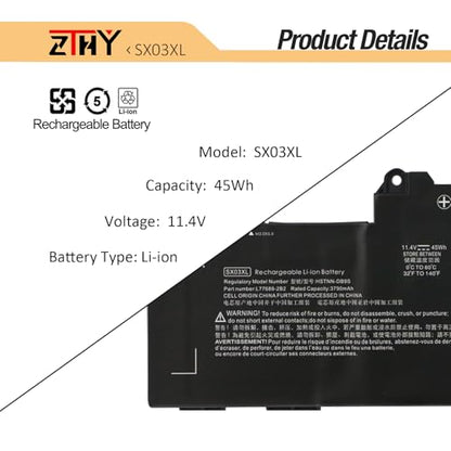 45Wh SX03XL Laptop Battery Replacement for HP ProBook X360 435 G7 G8 G10 | 1F3G6EA 1F3G9EA 1Q2W3ES 1V2Y7PA 1L3L2EA 3S071AV 17G35UT 3A5N2EA SX03045XL L77689-2B1 L77689-2B2 L78125-005 L78125-006 11.4V - size: 10.35*3.15*0.24 inch SX03XL