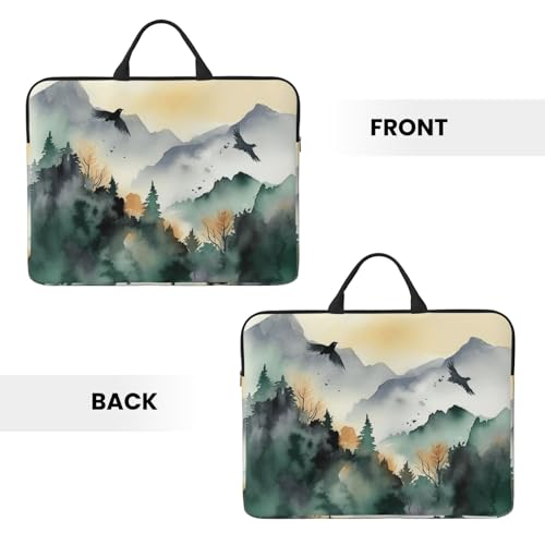 14 inch Laptop Sleeve with Handle Shockproof Laptop Bag Waterproof Computer Cover Bag Mountain Birds Watercolor Briefcase