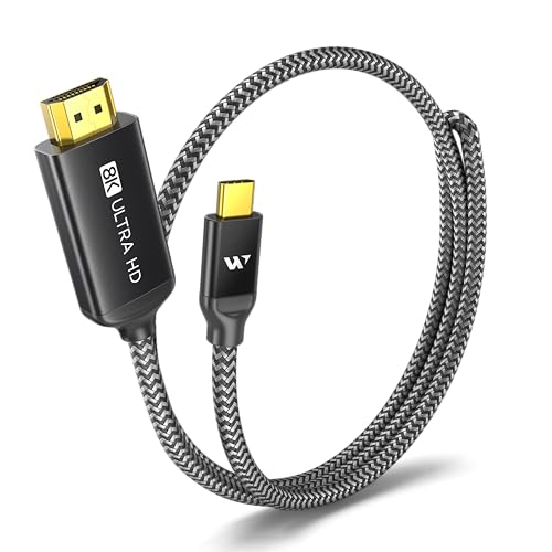 WARRKY USB C to HDMI 2.1 Cable 8K@60Hz [Gold-Plated Plug, Aluminum Case] | 4K@240Hz/120Hz, 48Gbps, HDCP2.3 Type C Cord Fit with Thunderbolt 5/4, USB4, iPhone 17, MacBook Pro, Galaxy S24, Dell, 3.3FT - size: 3.3FT, style: 8K@60Hz