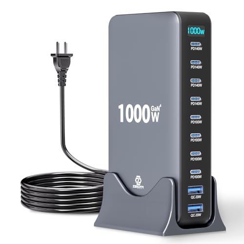 1000W USB C Charging Station, 10 Port GaN Desktop Charger, Multi Device Fast Charging Station with PD USB C Ports, High Power Charging Hub for Laptop, Tablet, iPhone, Office & Home - color: 1000W