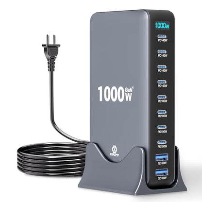1000W USB C Charging Station, 10 Port GaN Desktop Charger, Multi Device Fast Charging Station with PD USB C Ports, High Power Charging Hub for Laptop, Tablet, iPhone, Office & Home - color: 1000W