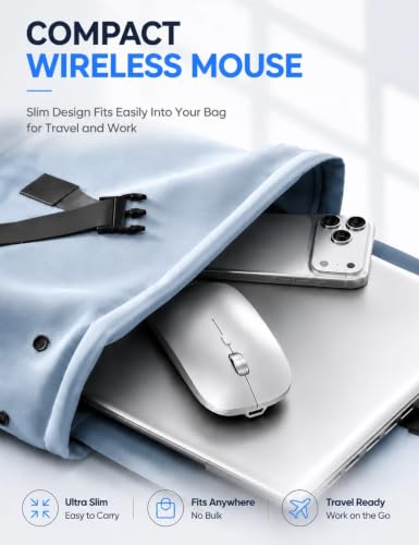 SABLUTE M31 Bluetooth Mouse for MacBook Pro/Air, iPad - Rechargeable Tri-Mode Wireless Mouse for 3 Devices (BT 5.2 + 2.4G), Sleek Silver Slim Silent Mouse for Surface, Windows - color: Sliver