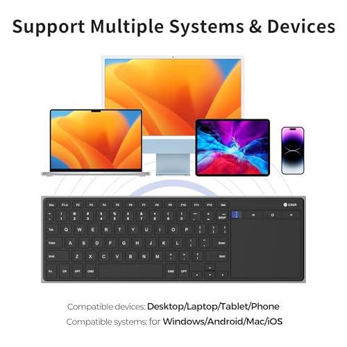 CZUR Rechargeable Bluetooth Keyboard with Touchpad, Portable Computer Keyboard with Trackpad, Wireless Ultra Slim Keyboard for PC/Laptop/Tablet/Phone, for Windows/Android/Mac/iOS