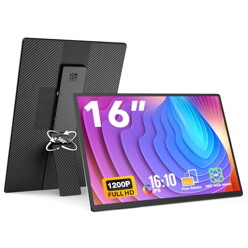 FLYTOCCA Portable Monitor, 16 Inch FHD 1200P, Horizontal/Vertical Monitor, Plug & Play, Built-in Speakers & Headphone Jack, Travel Monitor for Laptop with Premium Smart Cover - size: 16" monitor