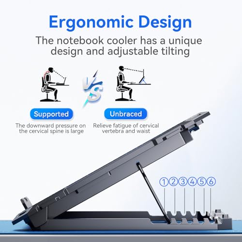 ICE COOREL Laptop Cooling Pad with 8 Cooling Fans, Cooling Pad for Laptop Fan 13-15.6 Inch, Laptop Cooler Stand with 6 Height Adjustable, Notebook Cooler Pad with Two USB Port [2025 Version] - size: 8 Fans