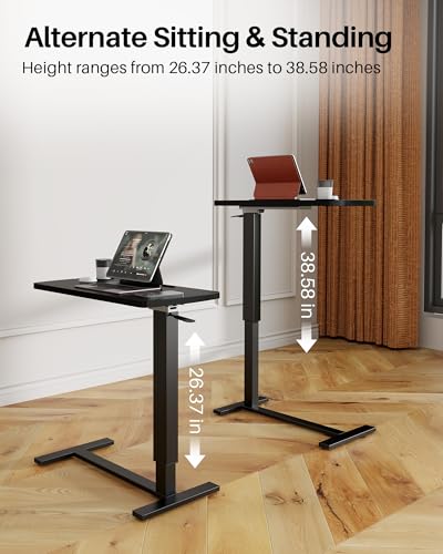 Foldable Overbed Table with Wheels, Pneumatic Adjustable Overbed Bedside Table, Mobile Standing Desk, Hospital Bed Tables Over The Bed, Rolling Laptop Desk with Casters for Home Office - color: Black