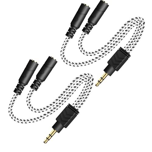 Headphone Splitter, 3.5mm Stereo 2-Way Audio Cable - 20CM / 2Pack | Stereo Audio Sound, Dual Headphone and Speaker Jack Adapter, Compatible with iPhone, iPad, Laptops, Tablets, 3.5mm devices - color: Zebra White, size: 9.8 inch / 25 cm - 2pack