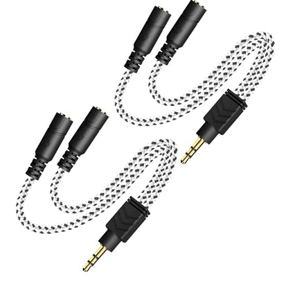 Headphone Splitter, 3.5mm Stereo 2-Way Audio Cable - 20CM / 2Pack | Stereo Audio Sound, Dual Headphone and Speaker Jack Adapter, Compatible with iPhone, iPad, Laptops, Tablets, 3.5mm devices - color: Zebra White, size: 9.8 inch / 25 cm - 2pack